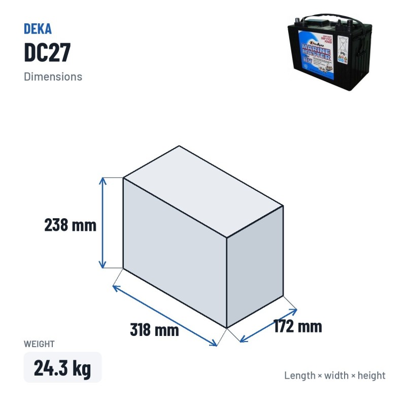 Bateria de cadeira de rodas Deka DC27 12V 90Ah – medidas 318 × 172 × 238 mm