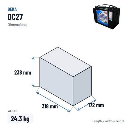 Batteria per carrozzina Deka DC27 12V 90Ah – dimensioni 318 × 172 × 238 mm