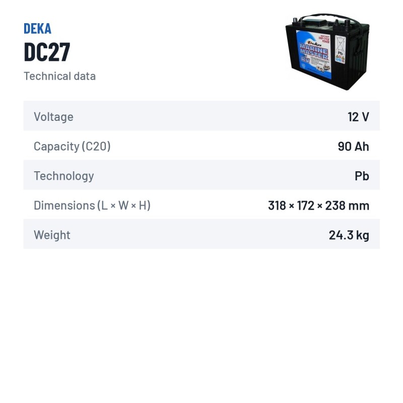 Batteria per carrozzina Deka DC27 12V 90Ah – scheda tecnica
