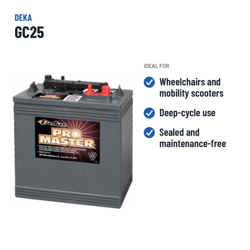 Bateria de cadeira de rodas Deka GC25 6V 235Ah – utilizações recomendadas