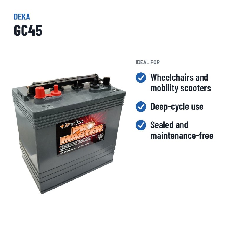 Bateria de cadeira de rodas Deka GC45 6V 255Ah – utilizações recomendadas