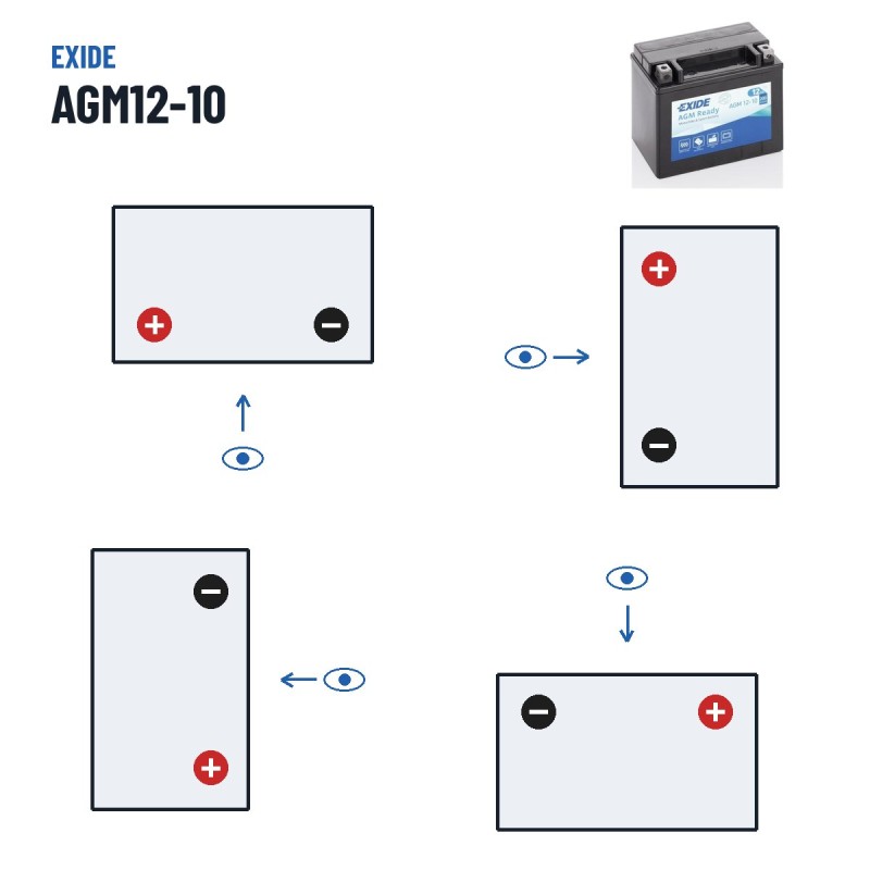 Motorradbatterie Exide AGM12-10 12V 10Ah 150A AGM – Polarität (Schaltung 1, + links)
