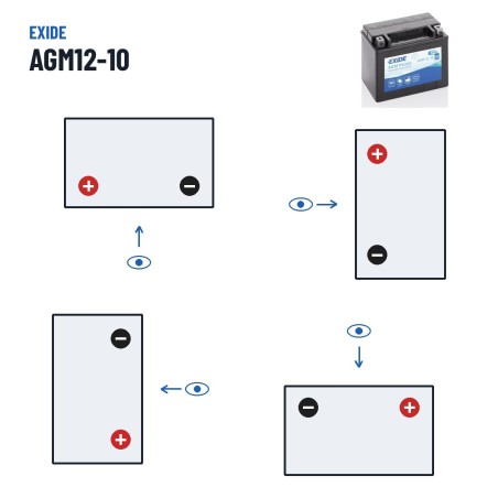 Motorcycle battery Exide AGM12-10 12V 10Ah 150A AGM – polarity (layout 1, + left)
