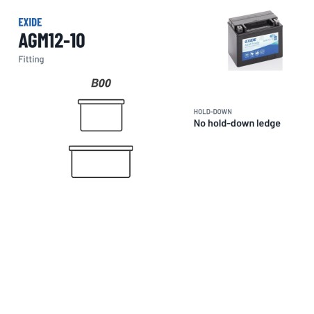 Motorcycle battery Exide AGM12-10 12V 10Ah 150A AGM – terminal and hold-down