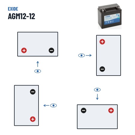 Motorcycle battery Exide AGM12-12 12V 12Ah 200A AGM – polarity (layout 1, + left)