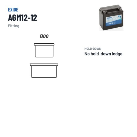 Motorcycle battery Exide AGM12-12 12V 12Ah 200A AGM – terminal and hold-down