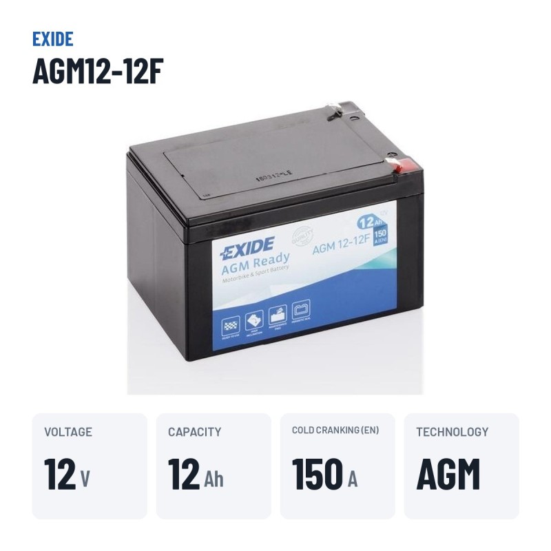 Motorcycle battery Exide AGM12-12F 12V 12Ah 150A AGM – key specs