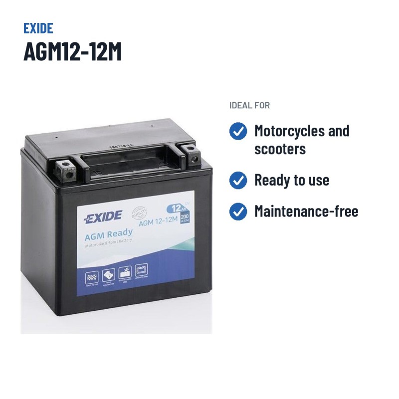 Bateria de mota Exide AGM12-12M 12V 12Ah 200A AGM – utilizações recomendadas