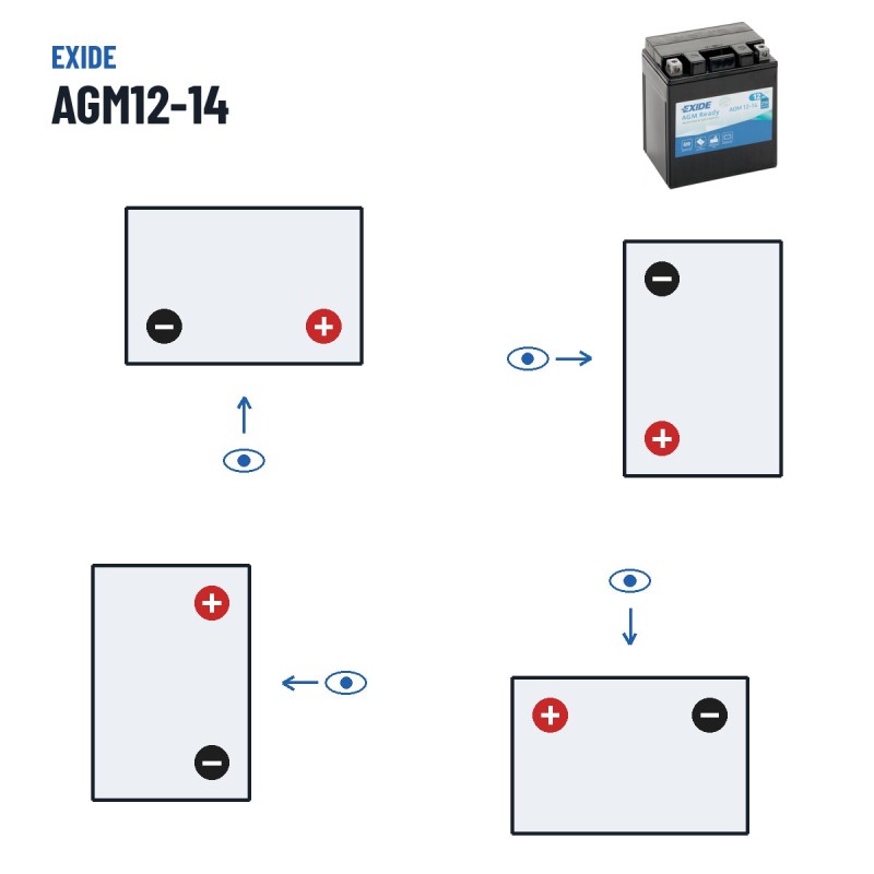 Motorradbatterie Exide AGM12-14 12V 12Ah 210A AGM – Polarität (Schaltung 0, + rechts)