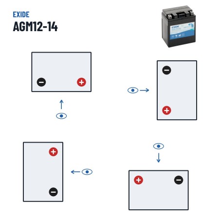 Batería de moto Exide AGM12-14 12V 12Ah 210A AGM – polaridad (esquema 0, + derecha)
