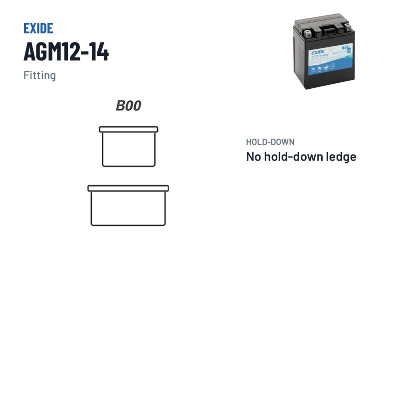 Batería de moto Exide AGM12-14 12V 12Ah 210A AGM – borne y sujeción
