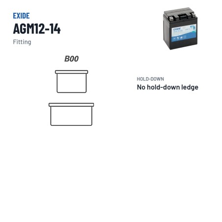Motorradbatterie Exide AGM12-14 12V 12Ah 210A AGM – Pole und Befestigung