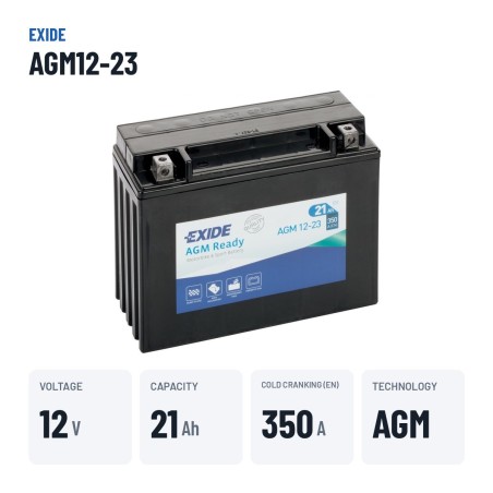 Batería de moto Exide AGM12-23 12V 21Ah 350A AGM – datos clave