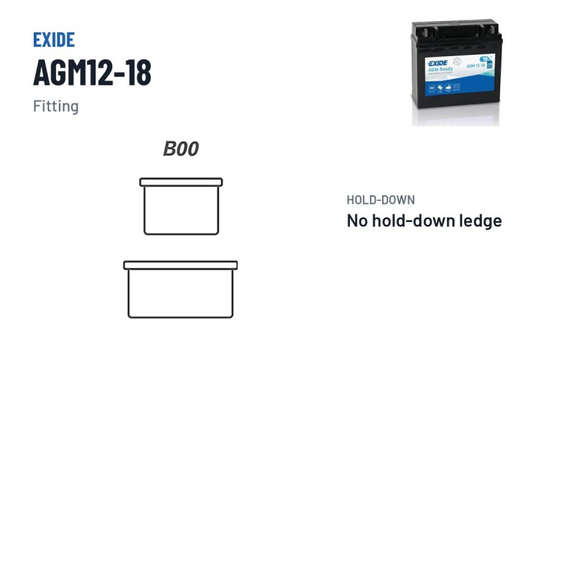 Batterie moto Exide AGM12-18 12V 18Ah 250A AGM – bornes et fixation
