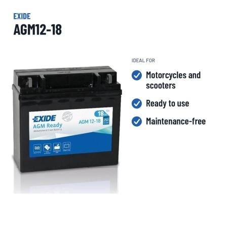 Batterie moto Exide AGM12-18 12V 18Ah 250A AGM – utilisations recommandées