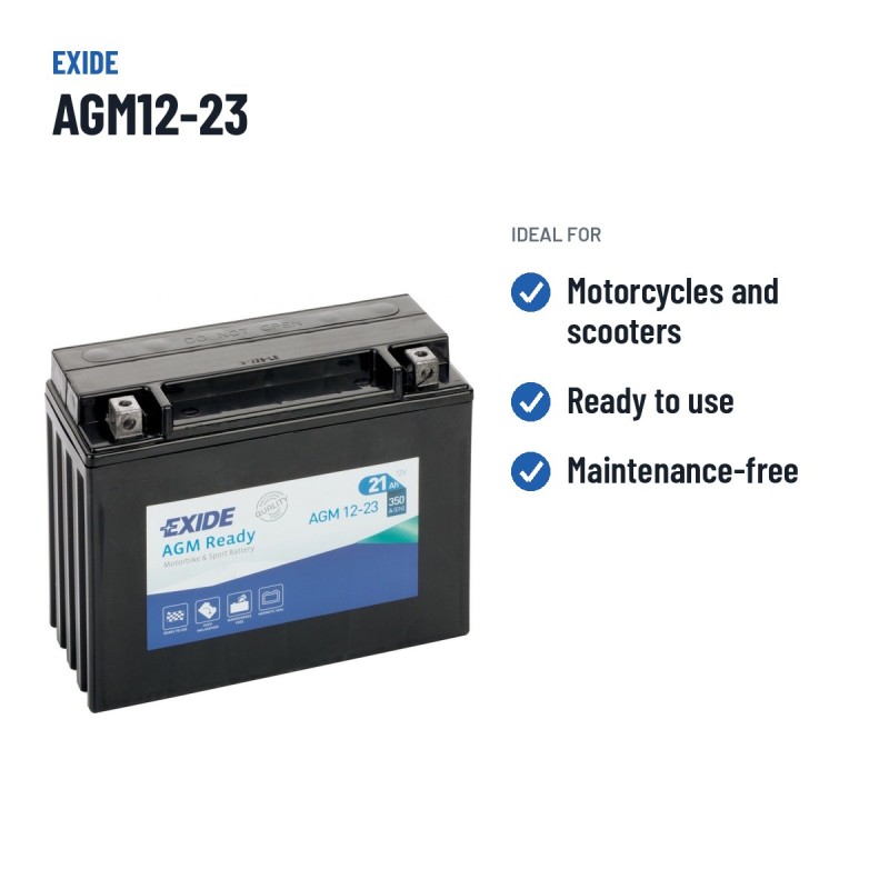 Motorradbatterie Exide AGM12-23 12V 21Ah 350A AGM – empfohlene Einsatzbereiche