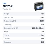 Motorradbatterie Exide AGM12-23 12V 21Ah 350A AGM – technische Daten