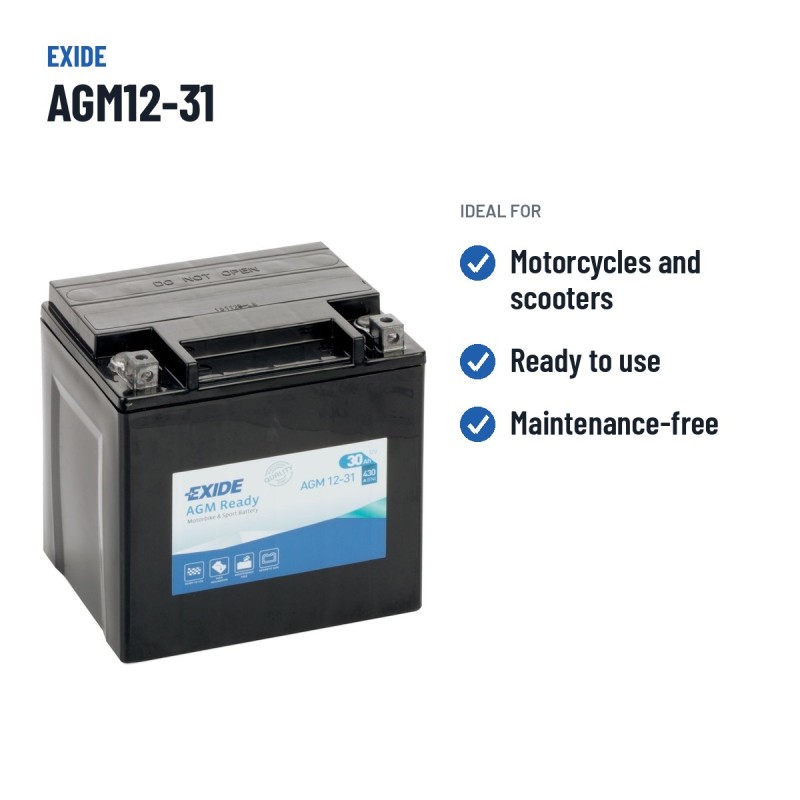 Batteria moto Exide AGM12-31 12V 30Ah 430A AGM – usi consigliati