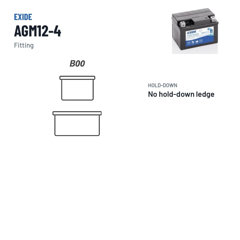 Bateria de mota Exide AGM12-4 12V 3Ah 50A AGM – terminal e fixação