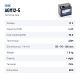 Bateria de mota Exide AGM12-5 12V 4Ah 70A AGM – ficha técnica