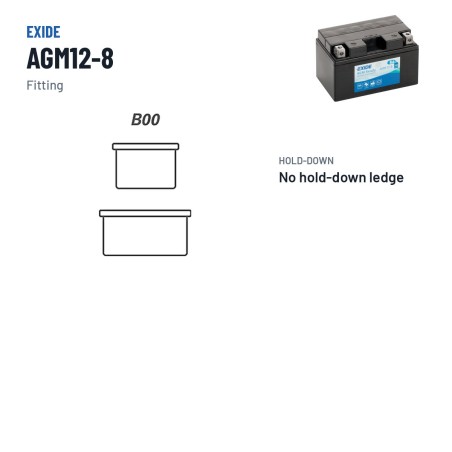 Batería de moto Exide AGM12-8 12V 8.6Ah 145A AGM – borne y sujeción