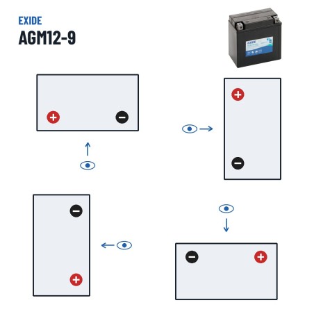 Motorcycle battery Exide AGM12-9 12V 9Ah 120A AGM – polarity (layout 1, + left)