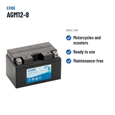 Batería de moto Exide AGM12-8 12V 8.6Ah 145A AGM – usos recomendados
