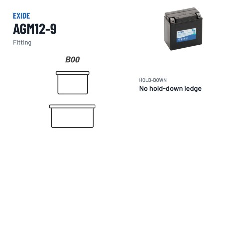 Motorcycle battery Exide AGM12-9 12V 9Ah 120A AGM – terminal and hold-down
