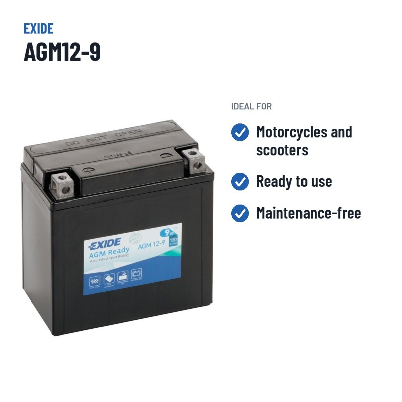 Motorcycle battery Exide AGM12-9 12V 9Ah 120A AGM – recommended uses