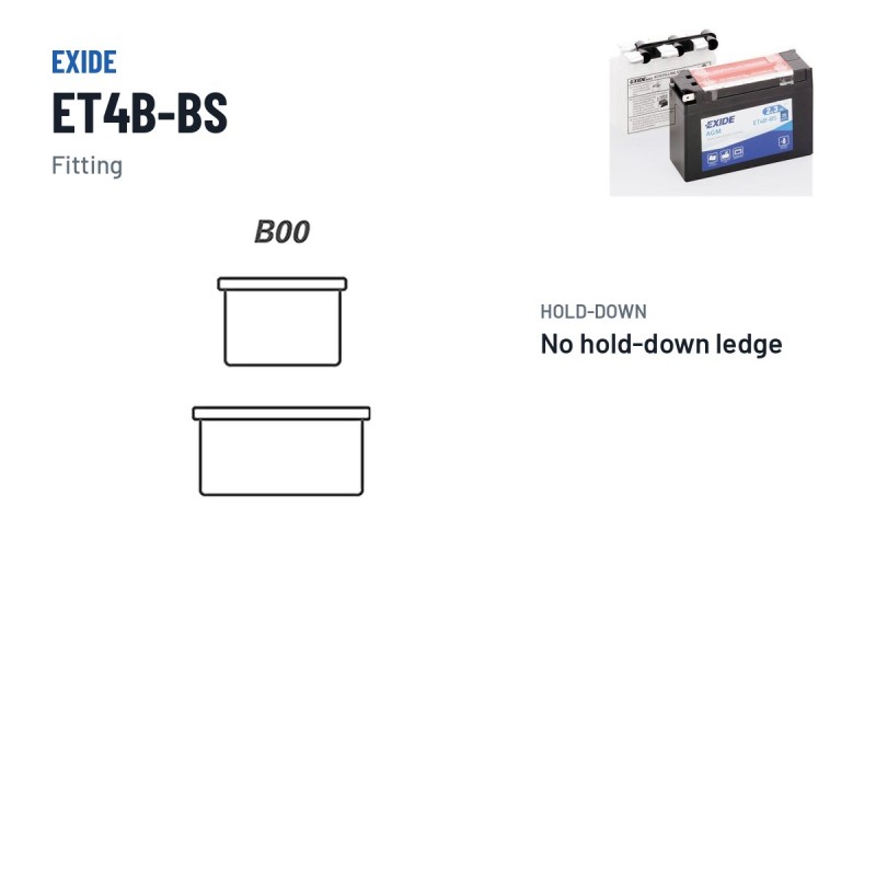 Batterie moto Exide ET4B-BS 12V 2Ah 35A AGM – bornes et fixation