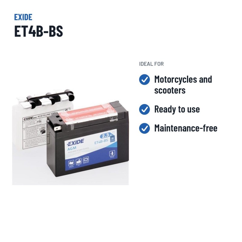 Batterie moto Exide ET4B-BS 12V 2Ah 35A AGM – utilisations recommandées