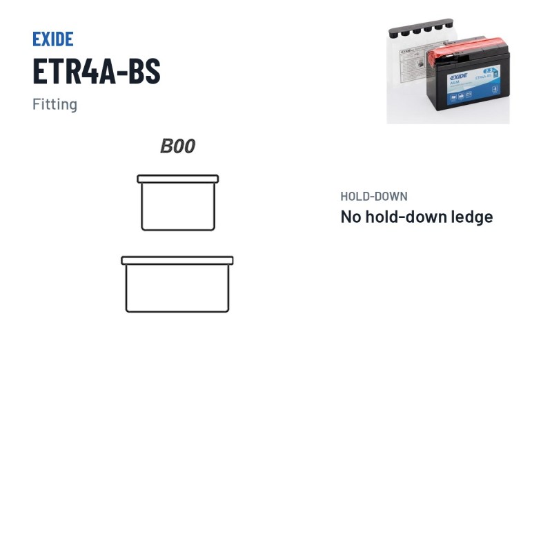 Batería de moto Exide ETR4A-BS 12V 2Ah 35A AGM – borne y sujeción
