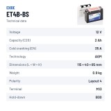 Batterie moto Exide ET4B-BS 12V 2Ah 35A AGM – fiche technique