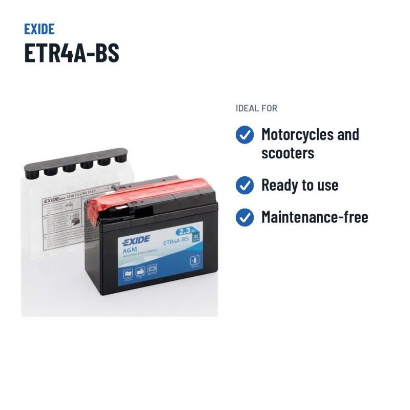 Batería de moto Exide ETR4A-BS 12V 2Ah 35A AGM – usos recomendados