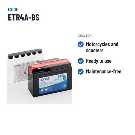 Batería de moto Exide ETR4A-BS 12V 2Ah 35A AGM – usos recomendados