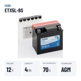 Batteria moto Exide ETX5L-BS 12V 4Ah 70A AGM – dati principali