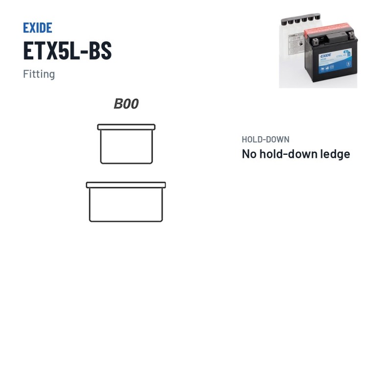 Batteria moto Exide ETX5L-BS 12V 4Ah 70A AGM – terminali e fissaggio