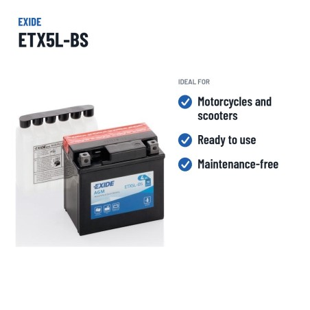 Batteria moto Exide ETX5L-BS 12V 4Ah 70A AGM – usi consigliati