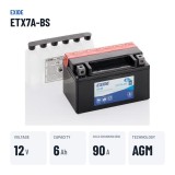 Motorcycle battery Exide ETX7A-BS 12V 6Ah 90A AGM – key specs