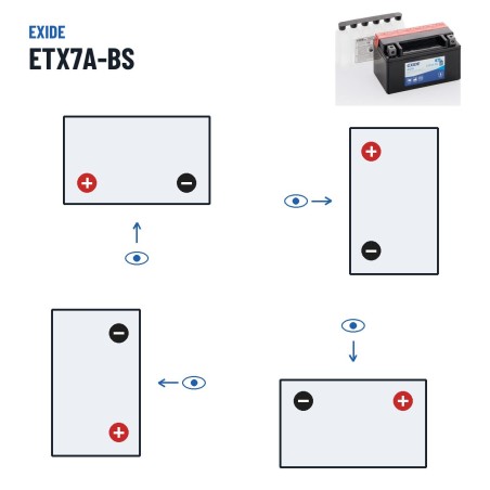 Motorradbatterie Exide ETX7A-BS 12V 6Ah 90A AGM – Polarität (Schaltung 1, + links)