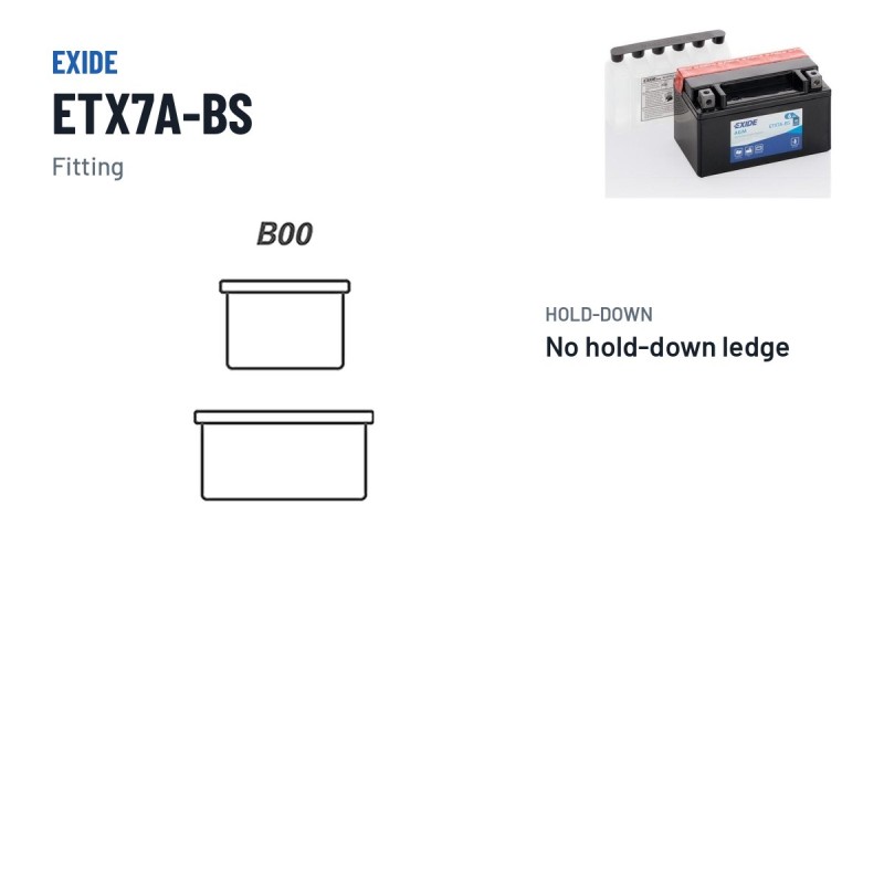 Motorcycle battery Exide ETX7A-BS 12V 6Ah 90A AGM – terminal and hold-down