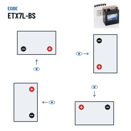 Batteria moto Exide ETX7L-BS 12V 6Ah 100A AGM – polarità (schema 0, + a destra)