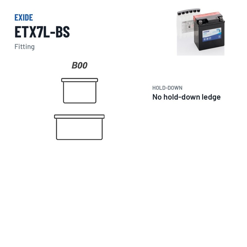 Batteria moto Exide ETX7L-BS 12V 6Ah 100A AGM – terminali e fissaggio