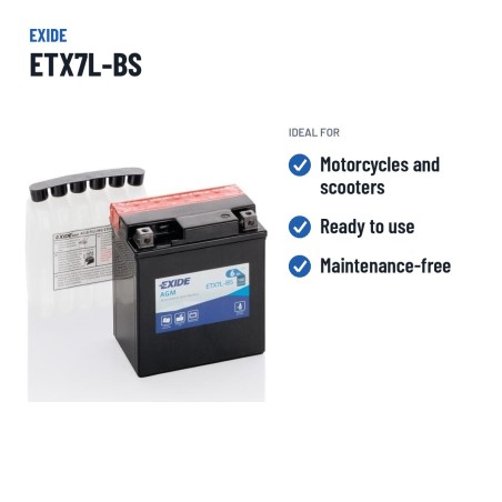 Batteria moto Exide ETX7L-BS 12V 6Ah 100A AGM – usi consigliati