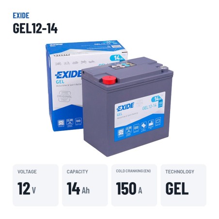Motorradbatterie Exide GEL12-14 12V 14Ah 150A GEL – wichtigste Daten