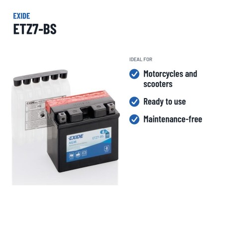 Motorradbatterie Exide ETZ7-BS 12V 6Ah 100A AGM – empfohlene Einsatzbereiche