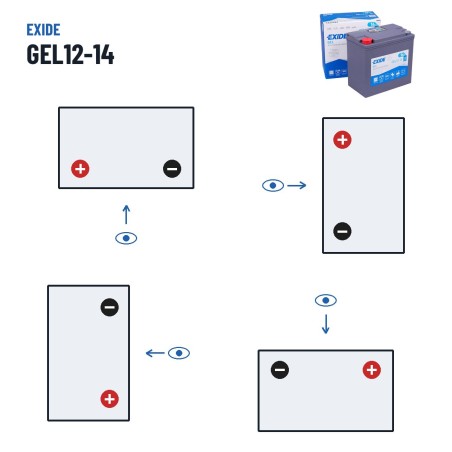 Motorradbatterie Exide GEL12-14 12V 14Ah 150A GEL – Polarität (Schaltung 1, + links)