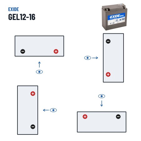 Motorcycle battery Exide GEL12-16 12V 16Ah 100A GEL – polarity (layout 0, + right)
