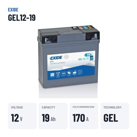 Motorradbatterie Exide GEL12-19 12V 19Ah 170A GEL – wichtigste Daten