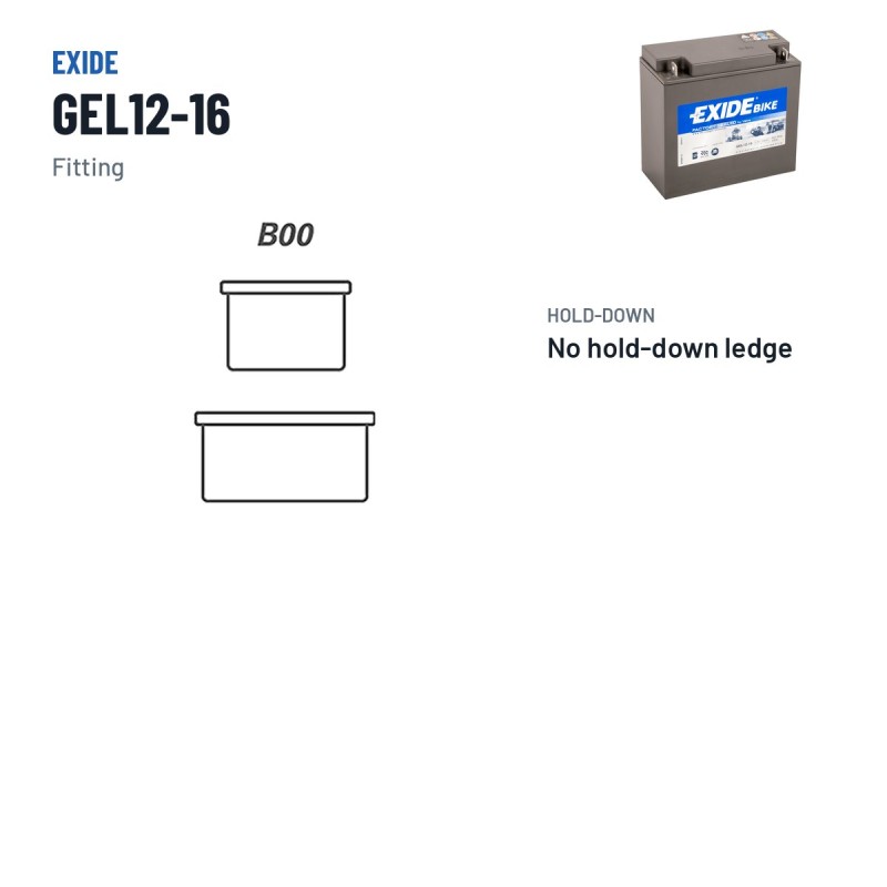 Motorcycle battery Exide GEL12-16 12V 16Ah 100A GEL – terminal and hold-down